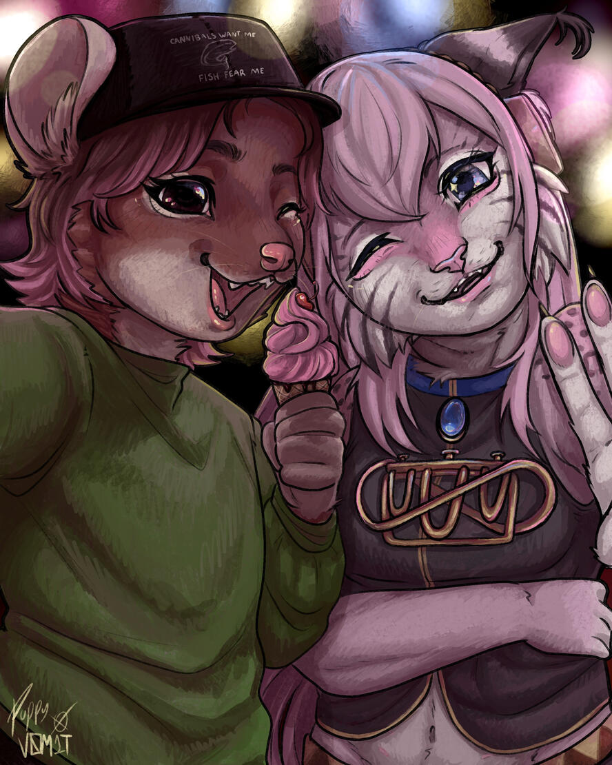 shaded complex bust + extra character and background elements